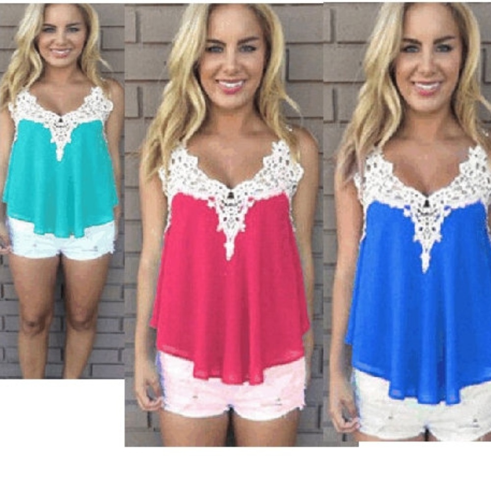 CLEARANCE New TURQUOISE lace sleeveless Blouse Top Shirt RUNS SMALL